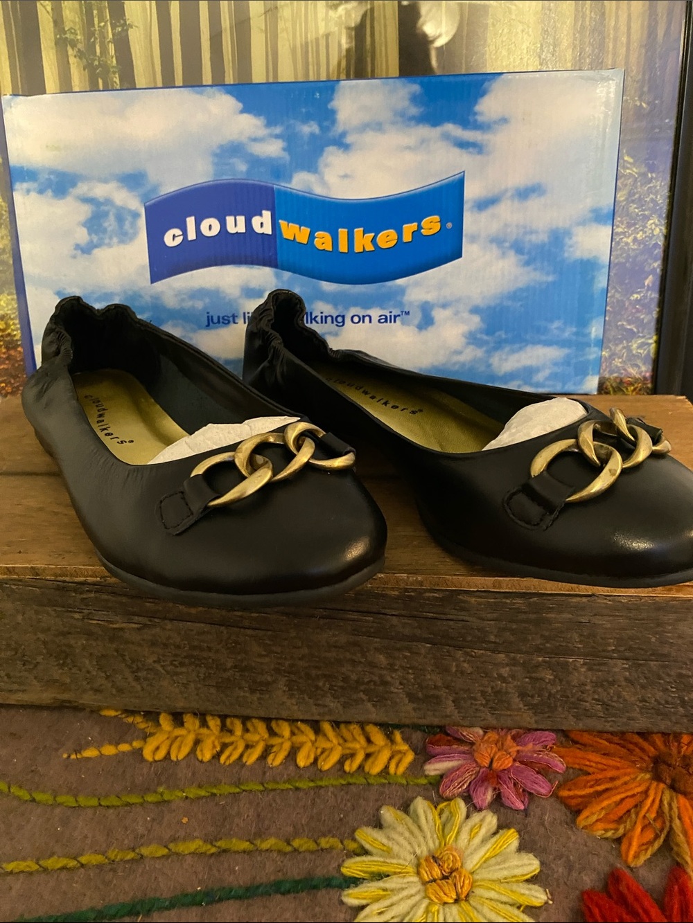 cloudwalkers Black ' Ballet Flats with Gold Chain Accent